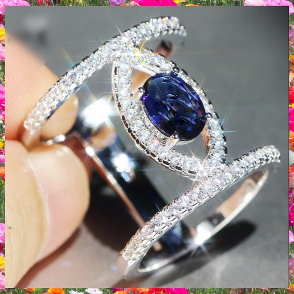 HOT Paved Double Band Geometric Marquise Halo Ring - Picture 3 of 10